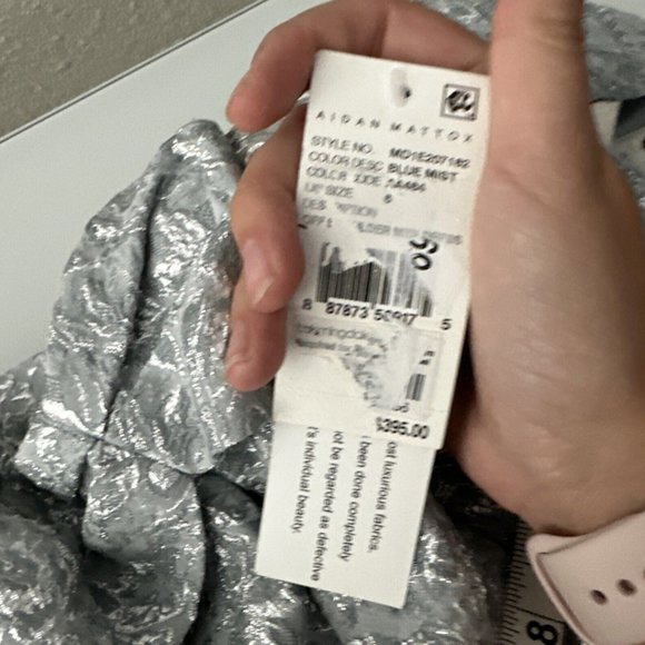 NWT $395 Aidan Mattox [ 6 ] Metallic Jacquard Off Shoulder Dress Blue Mist #Q379 - Picture 4 of 12